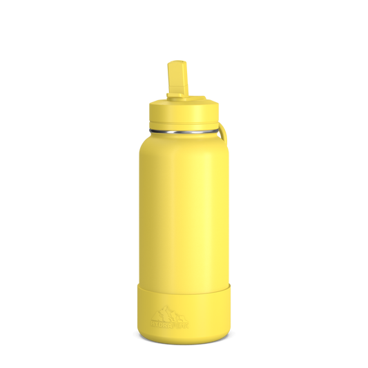32oz Insulated Water Bottles with Matching Straw Lid and Rubber Boot- Lemon