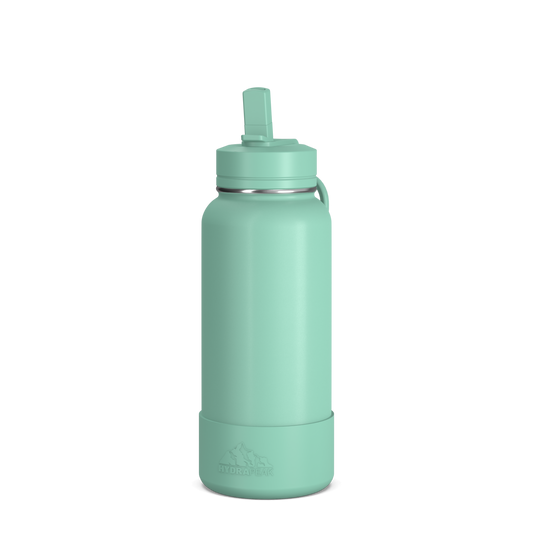 32oz Insulated Water Bottles with Matching Straw Lid and Rubber Boot- Pale Sage