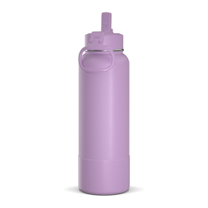 40oz Insulated Water Bottles with Matching Straw Lid and Rubber Boot - Mauve