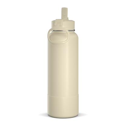 40oz Insulated Water Bottles with Matching Straw Lid and Rubber Boot - Modern Cream