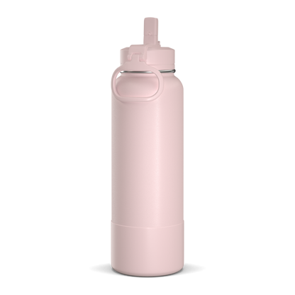 40oz Insulated Water Bottles with Matching Straw Lid and Rubber Boot - Seashell
