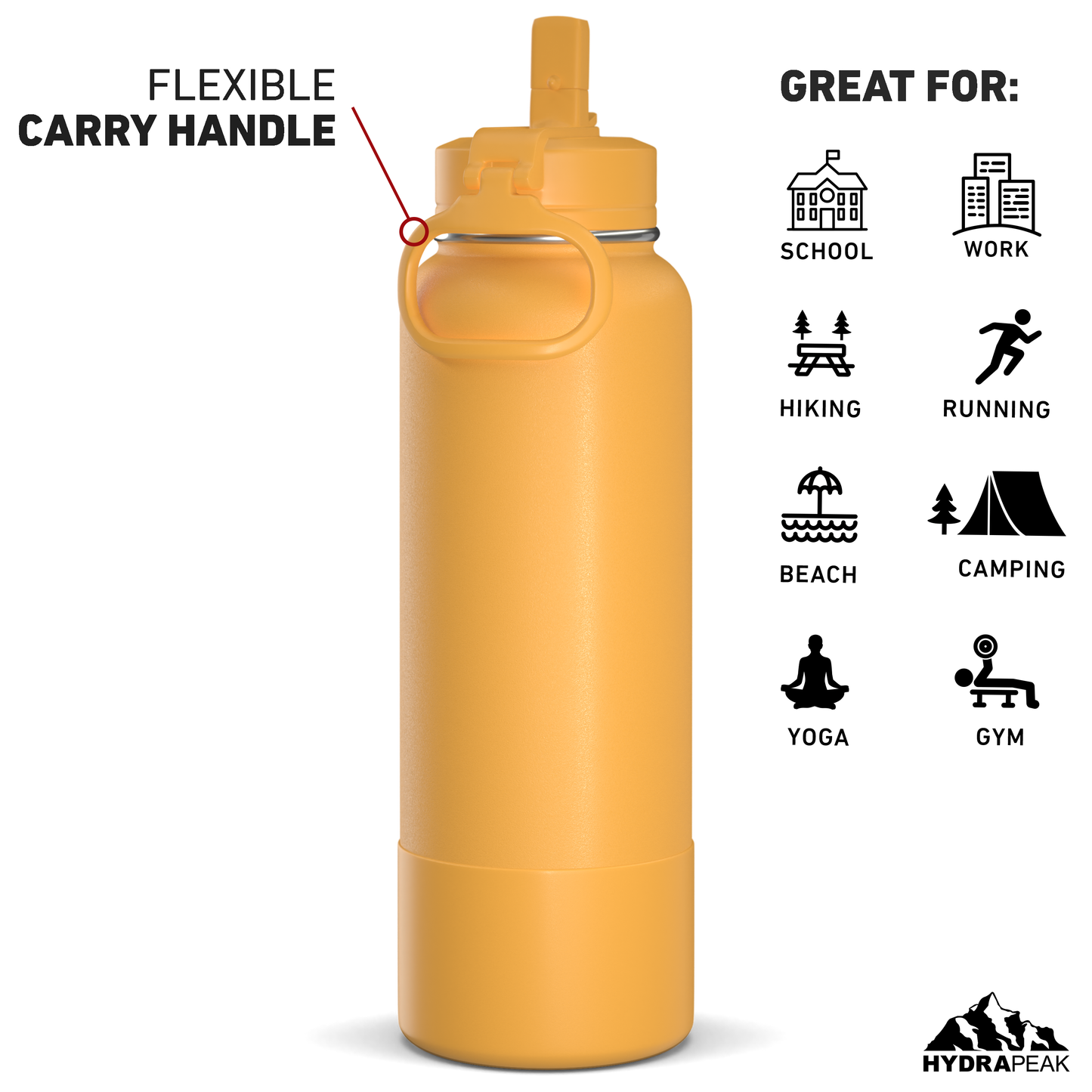 40oz Insulated Water Bottles with Matching Straw Lid and Rubber Boot - Tangerine