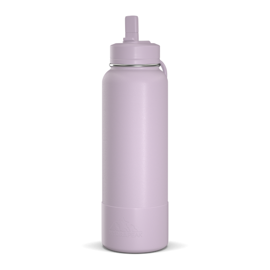 40oz Insulated Water Bottles with Matching Straw Lid and Rubber Boot  - Blush