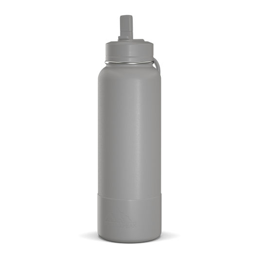 40oz Insulated Water Bottles with Matching Straw Lid and Rubber Boot - Grey