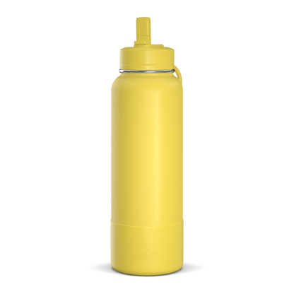 40oz Insulated Water Bottles with Matching Straw Lid and Rubber Boot - Lemon