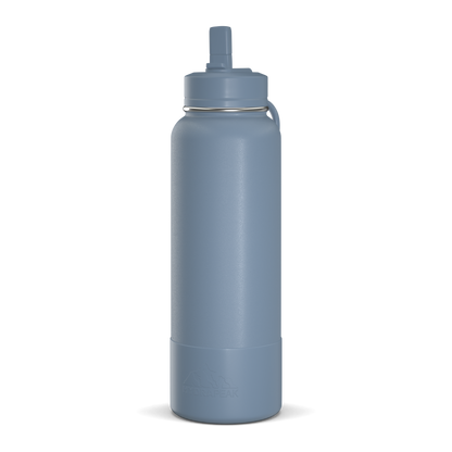 40oz Insulated Water Bottles with Matching Straw Lid and Rubber Boot - Modern Blue