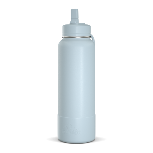 40oz Insulated Water Bottles with Matching Straw Lid and Rubber Boot  - Powder Blue