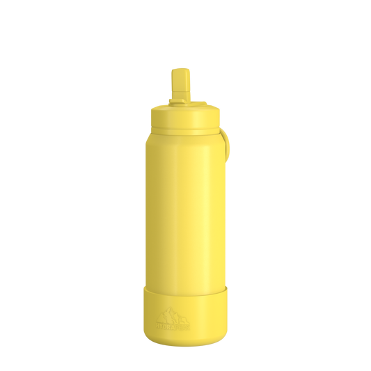 26oz Insulated Water Bottles with Matching Straw Lid and Rubber Boot - Lemon
