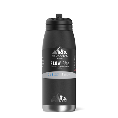 Flow 32oz Stainless Steel Insulated Water Bottle with Straw Lid Bottle - Black