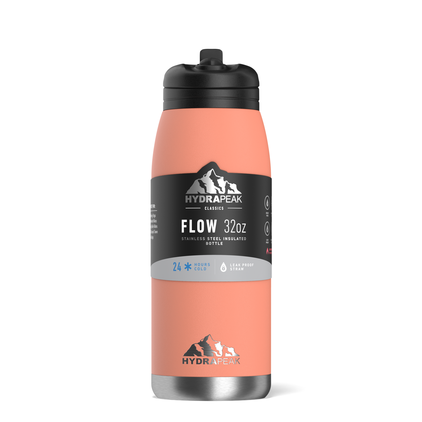 Flow 32oz Stainless Steel Insulated Water Bottle with Straw Lid Bottle- Peach