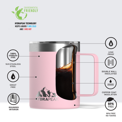 Savor 14oz Stainless Steel Insulated Coffee Mug with Handle Mug- Pink