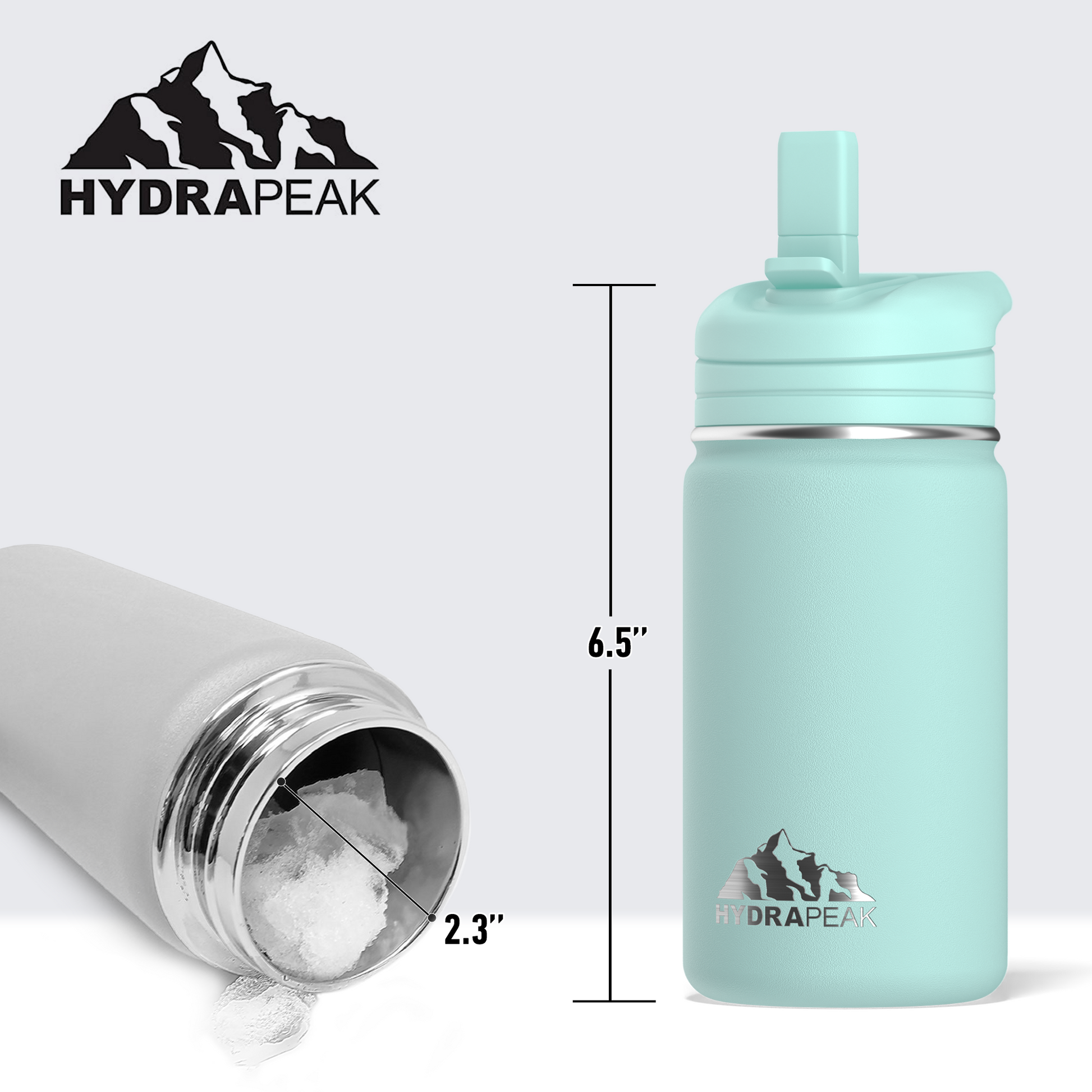 Hydrapeak 14oz Kids Stainless Steel Wide Mouth Water Bottle with Straw Lid 14oz in Aqua